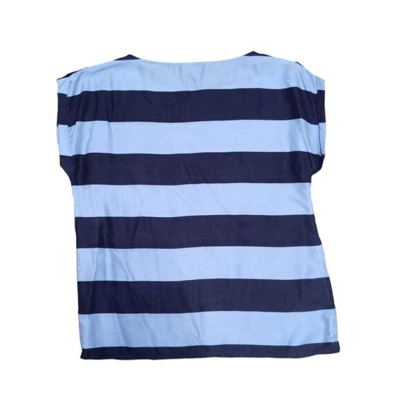 Talbots Boat Neck Cap Sleeve Blue Striped Blouse Sz 8P Top - Picture 3 of 7